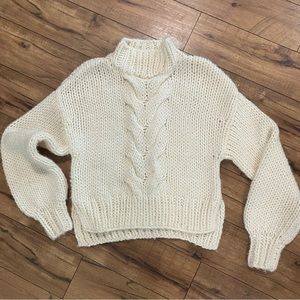 Prologue Chunky Cable Knit Turtleneck Sweater Cream Size XS